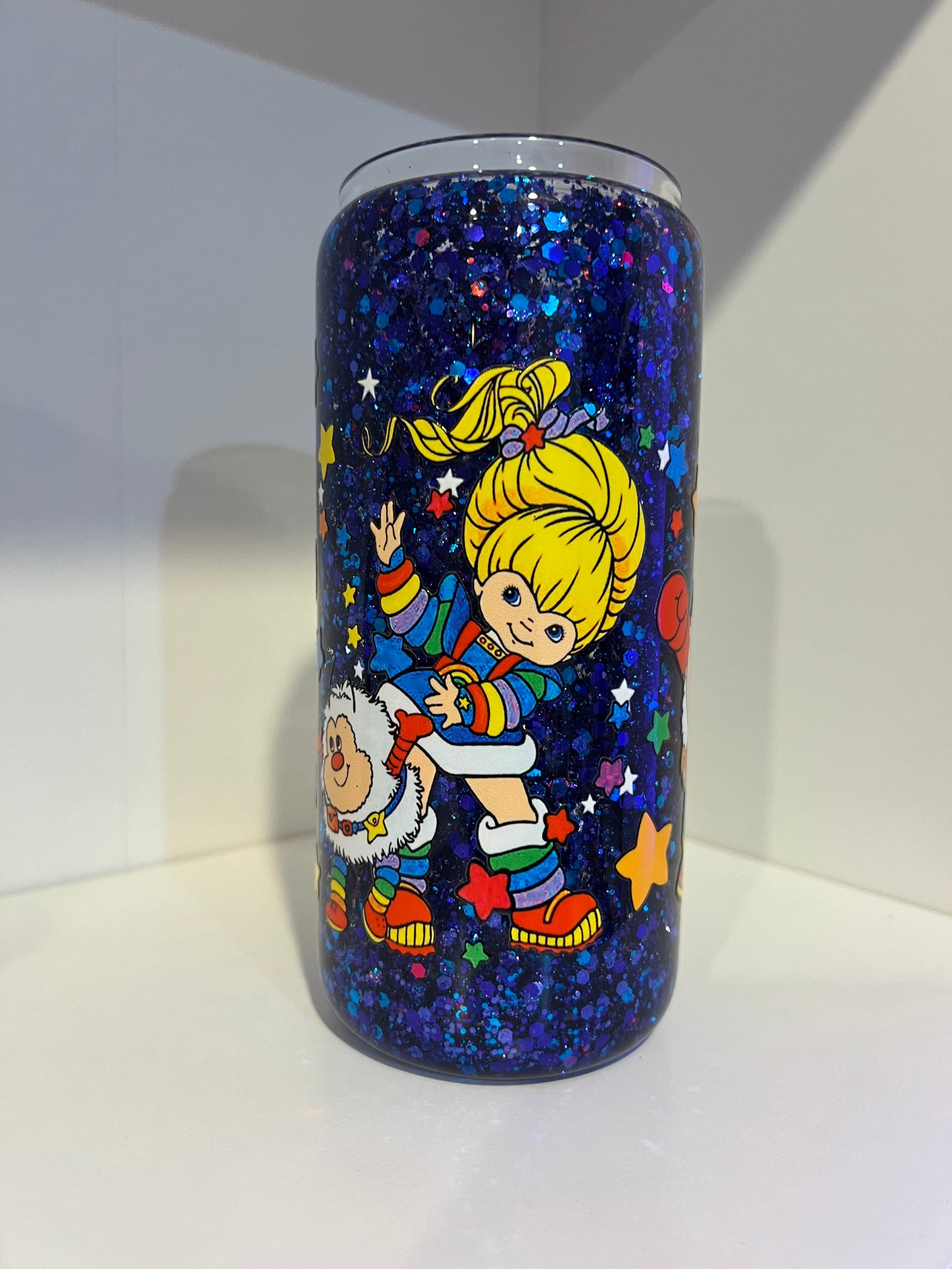 Brite Sparkle Tumbler – 80s Retro Magic Glitter Cup 20oz Glass Snow Globe with handle