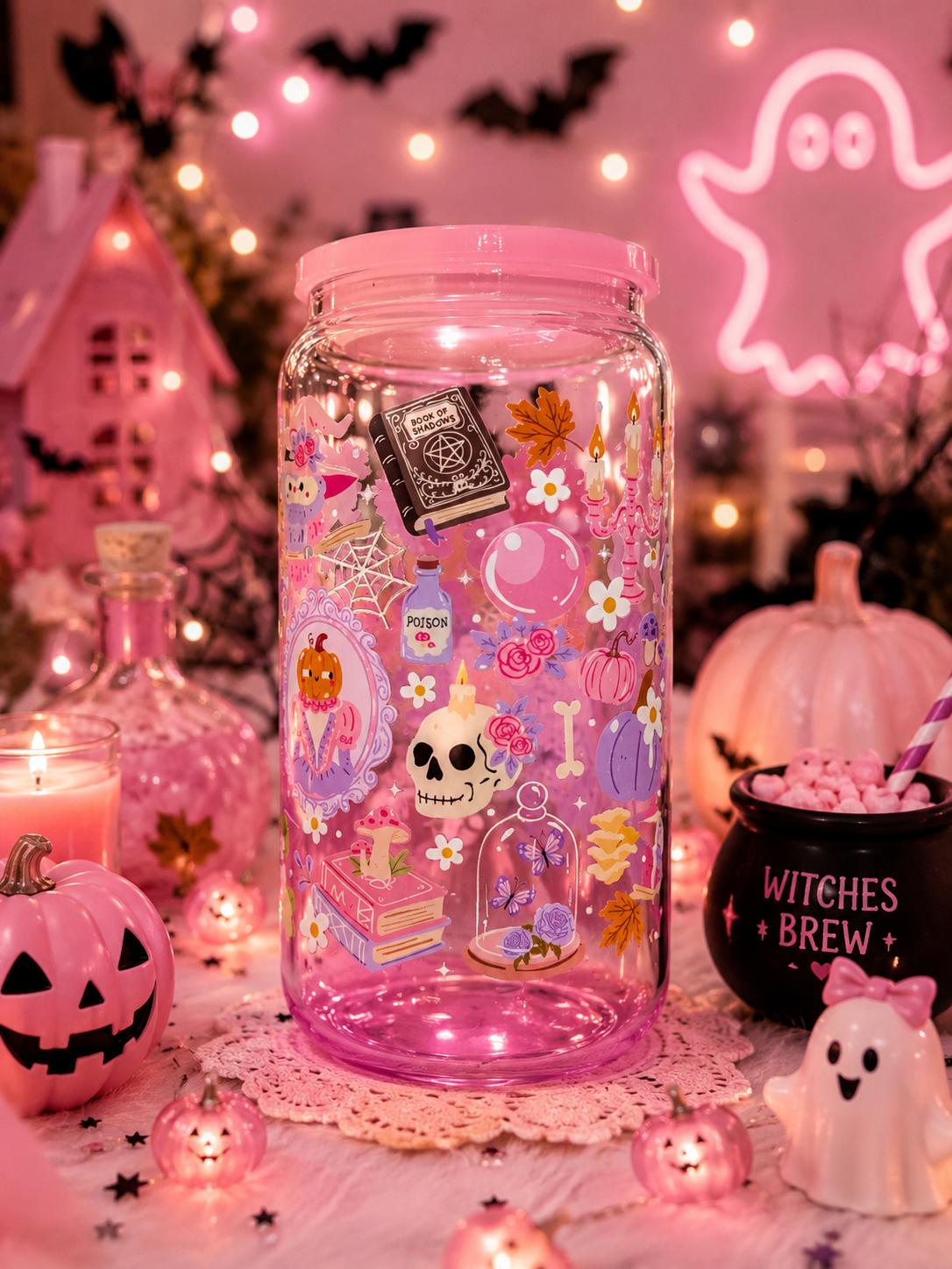 🌸 Pink Spooky & Sweet - Light Pink Ombré Glass