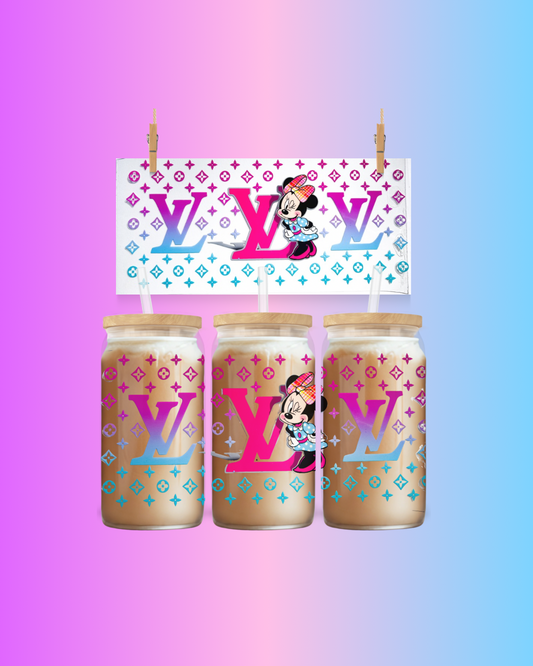 Luxe Pattern Mouse Cup Wrap | UV DTF Wrap for 16oz Glass Can | Cute Fashion-Inspired Tumbler Decal