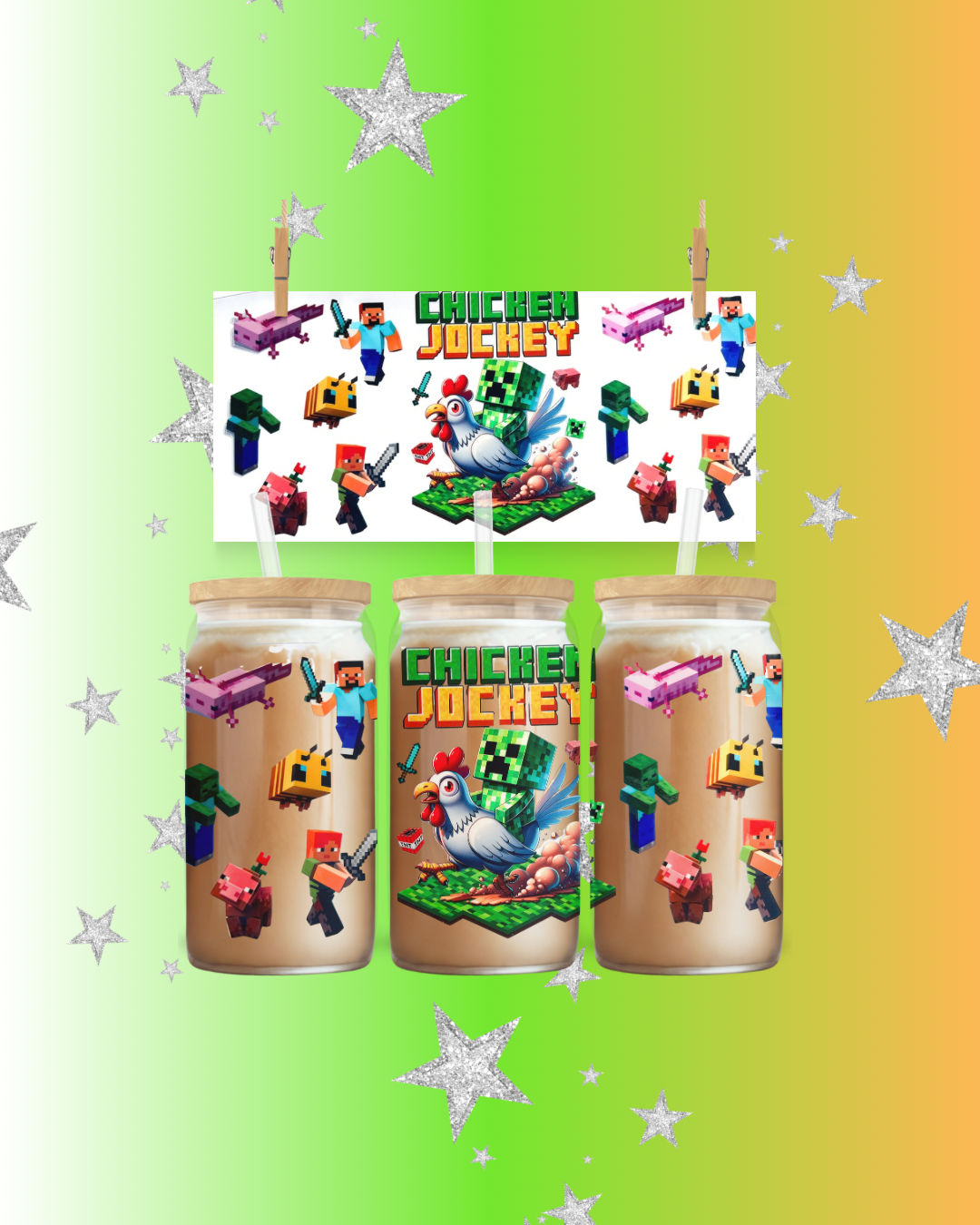 Chicken Jockey Cup Wrap | Minecraft Inspired Glass Can Wrap for 16oz & 20oz Cups