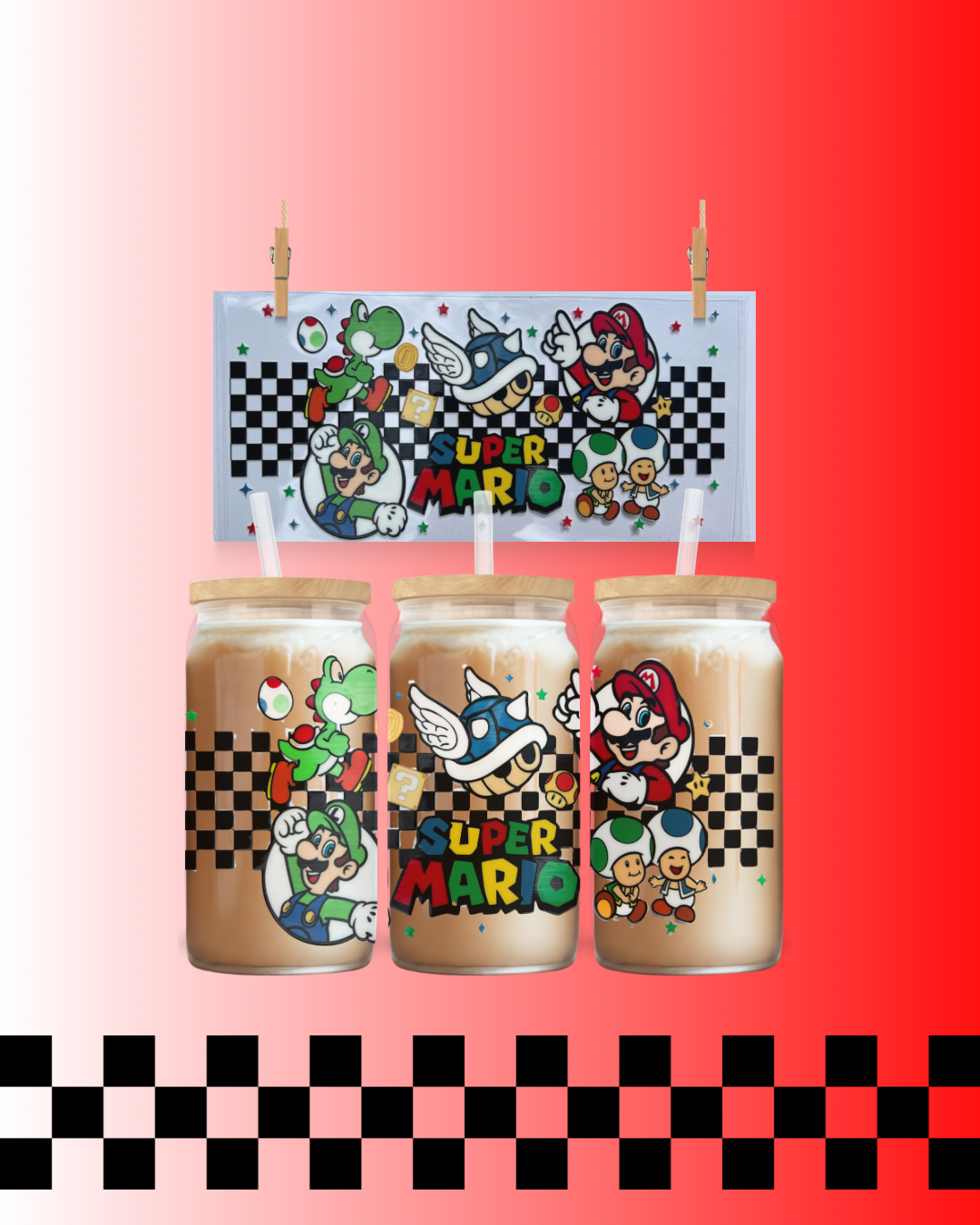 Gamer Cup Wrap | Mario Kart Inspired Glass Can Wrap for Tumblers