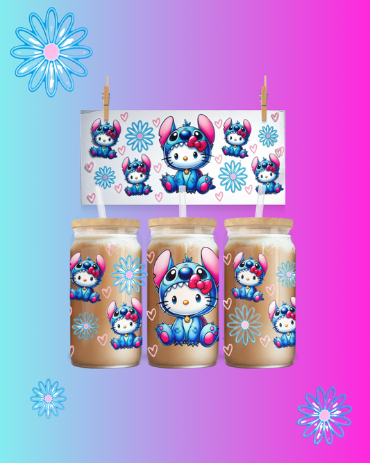 💙 Cute Blue & Pink Character Cup Wrap – UV DTF Decal