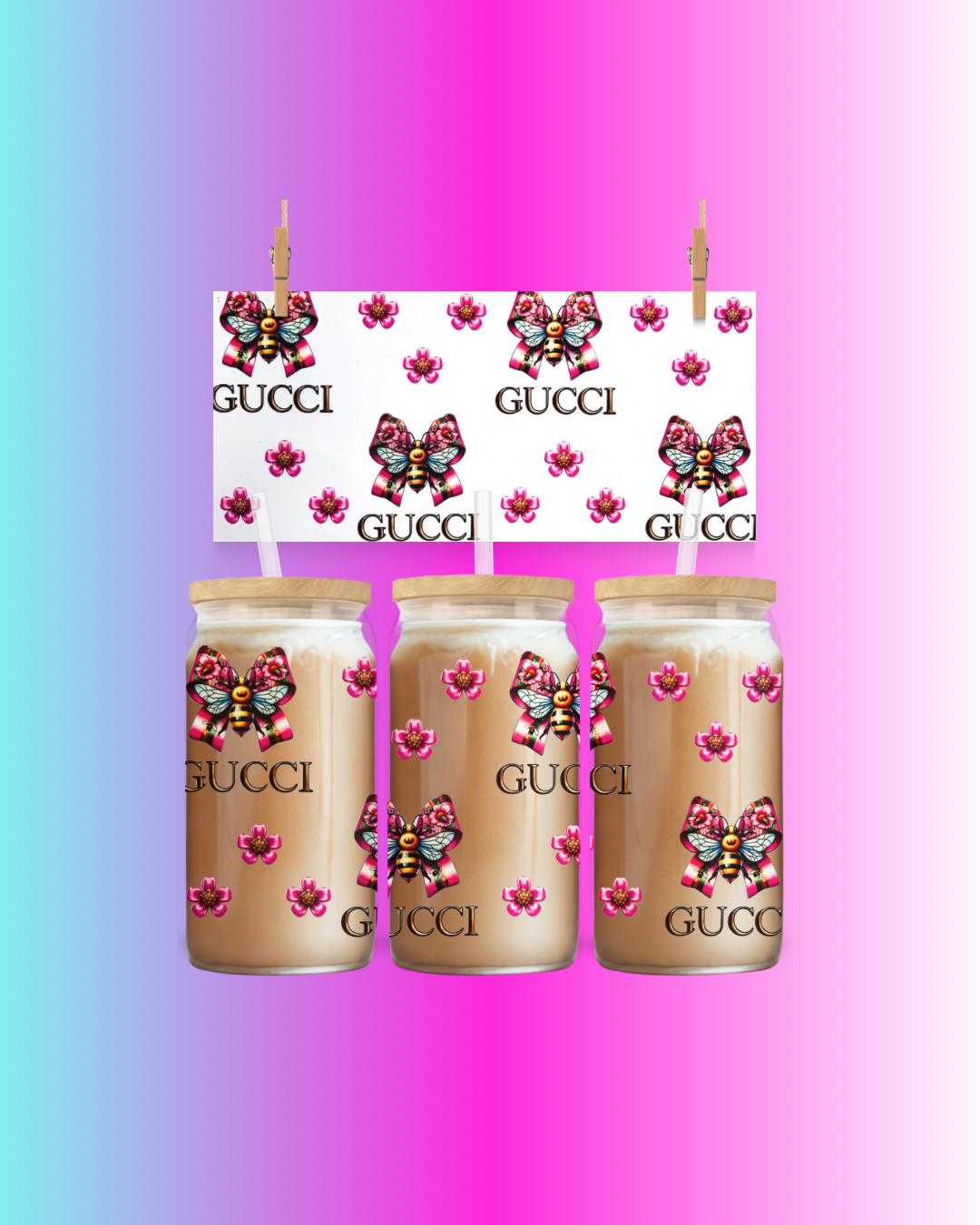 🌸 Floral Bee Luxe Cup Wrap – UV DTF Decal