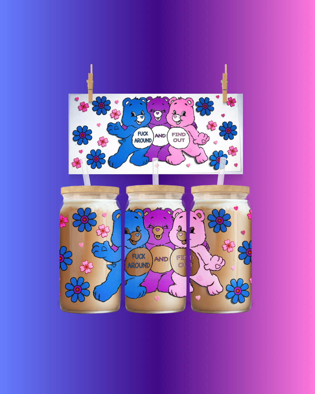 🌸 Cute but Savage Bears 16oz UVDTF Wrap