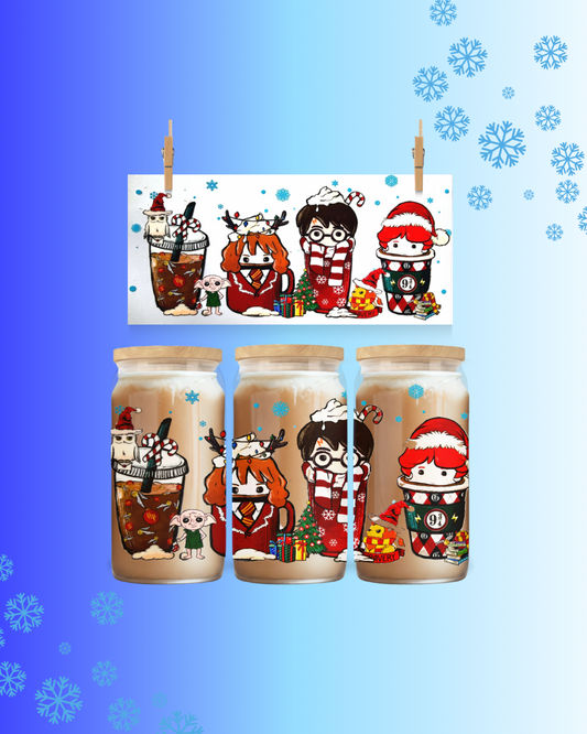 Magical Christmas Wizard UV DTF Cup Wrap | Holiday Wizard Glass Can Wrap | Festive Magic Themed Cup Decoration