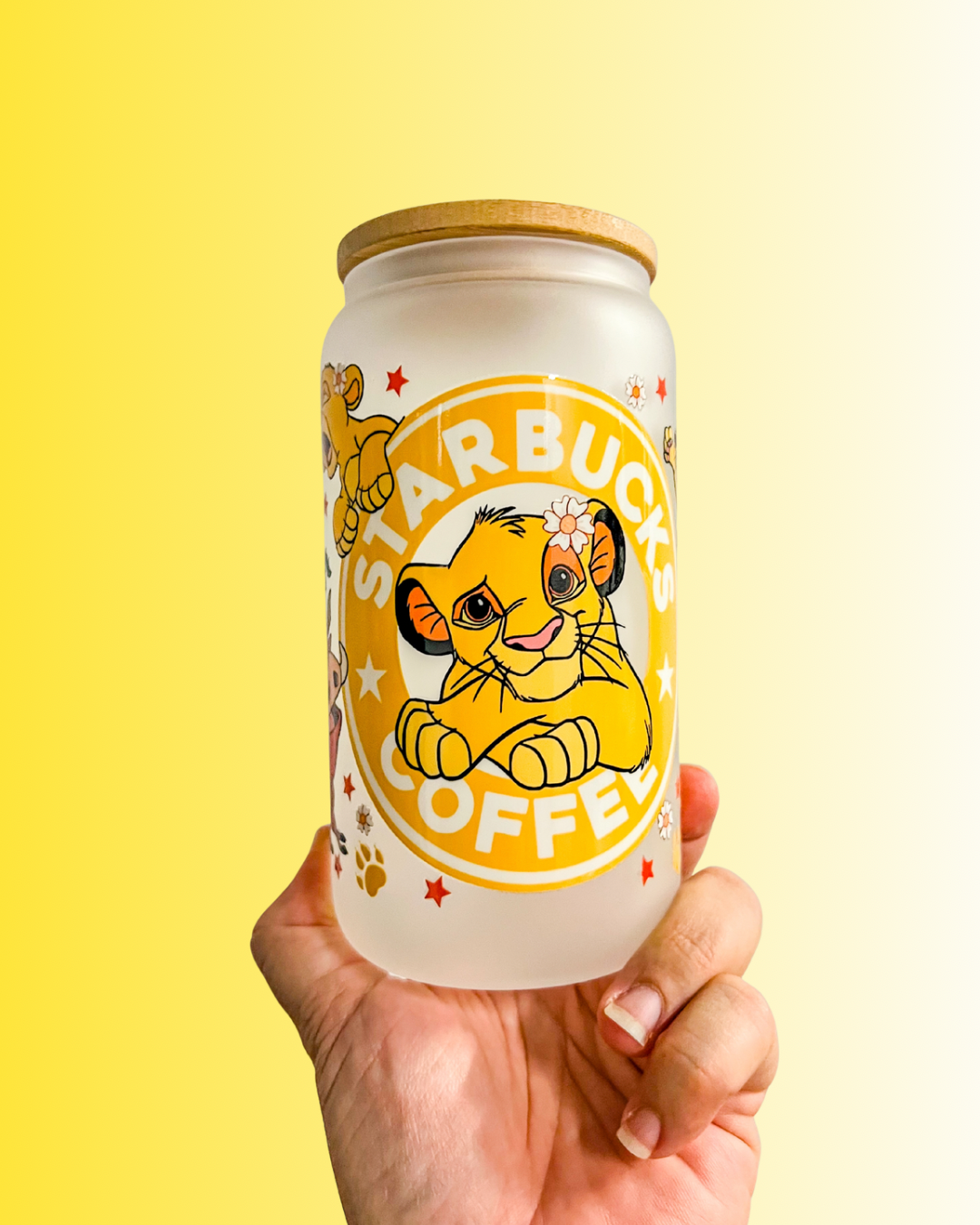 Starbucks Inspired Lion King Frosted Glass Cup