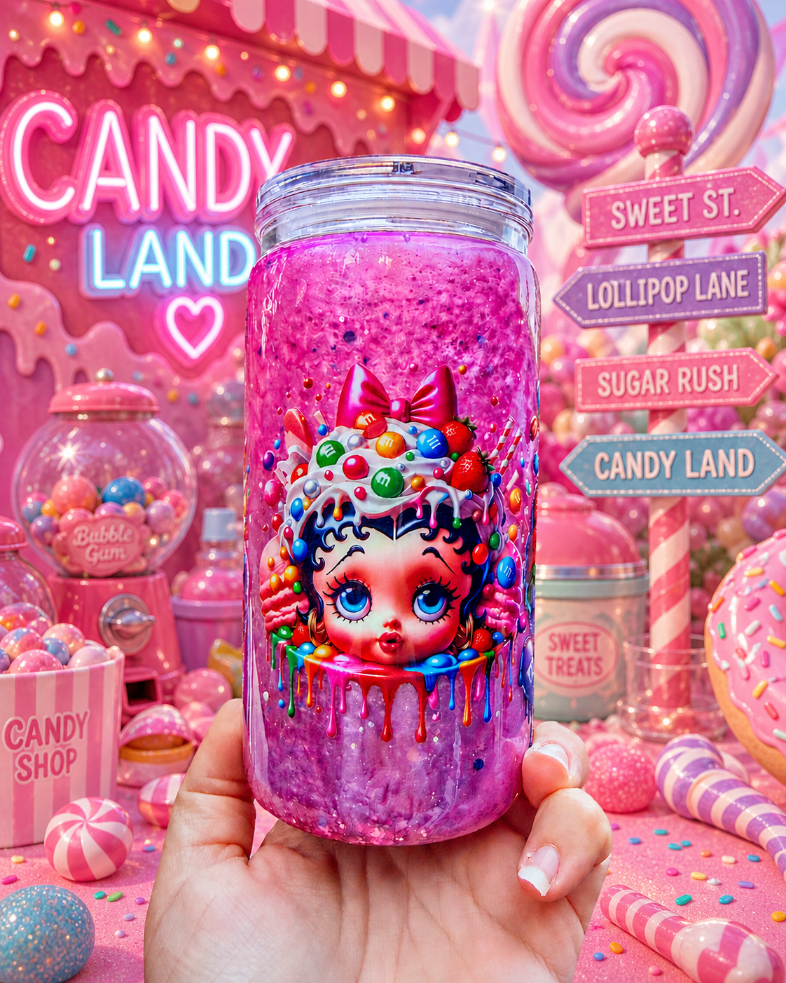 Betty Candy Glam - 16oz Acrylic Snow Globe cup