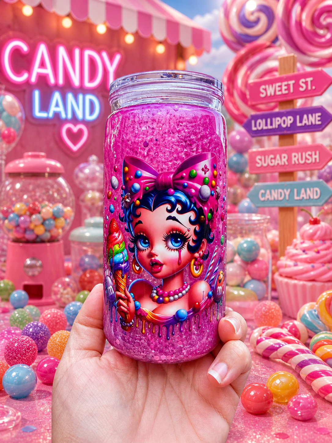 Betty Candy Glam - 16oz Acrylic Snow Globe cup