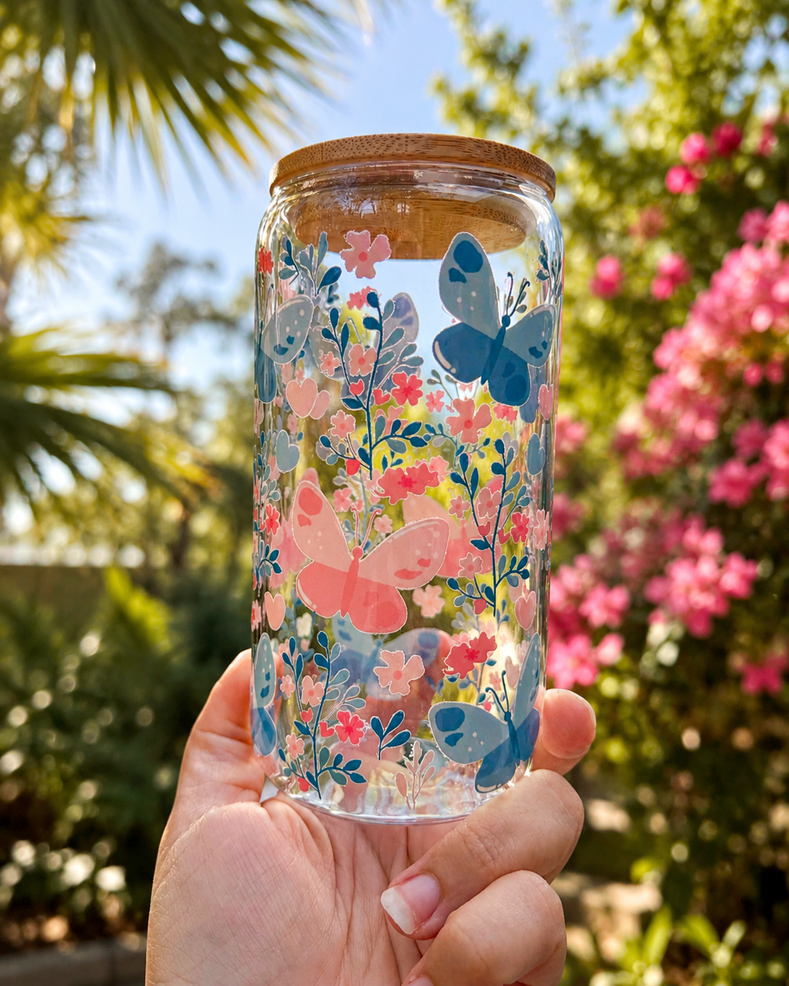 🦋✨ Flutter & Bloom Glass Tumbler 16oz