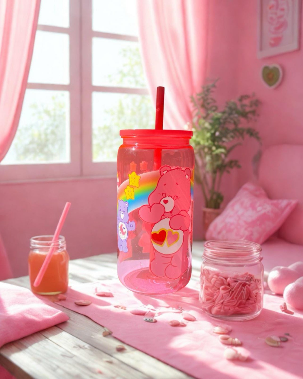 Care Bears Pink Plastic Tumbler 16oz