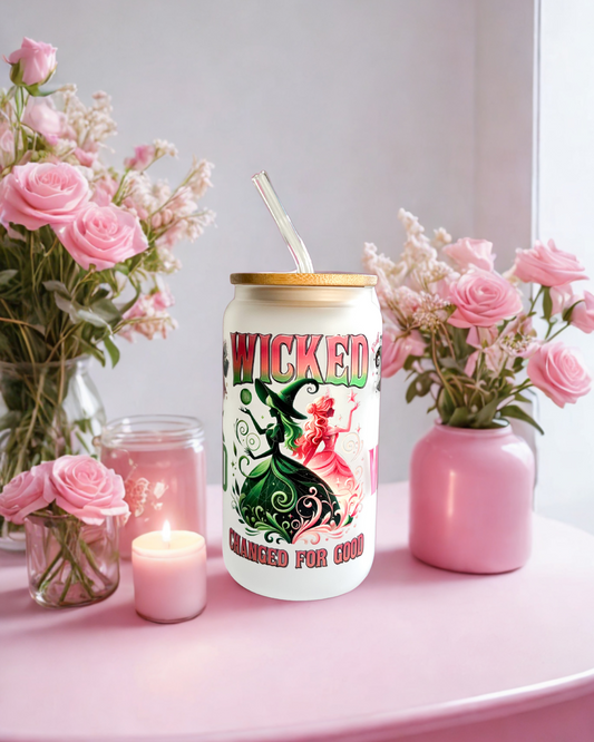 Wicked Frosted Glass 16oz Tumbler with Lid and Glass Straw