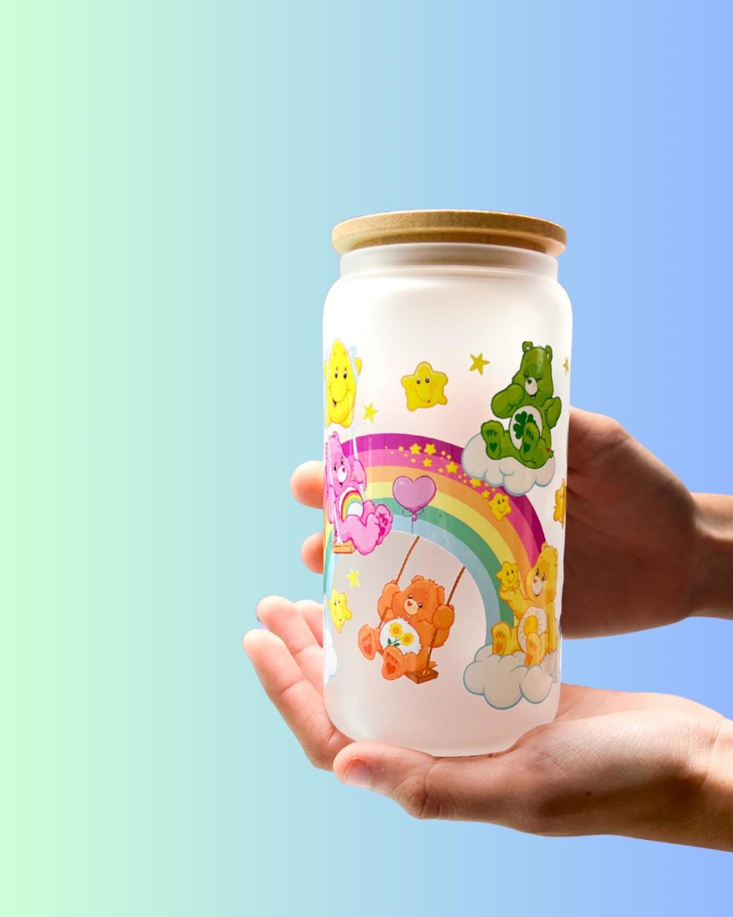 Care Bears Frosted Glass 16oz Tumbler with Lid and Glass Straw