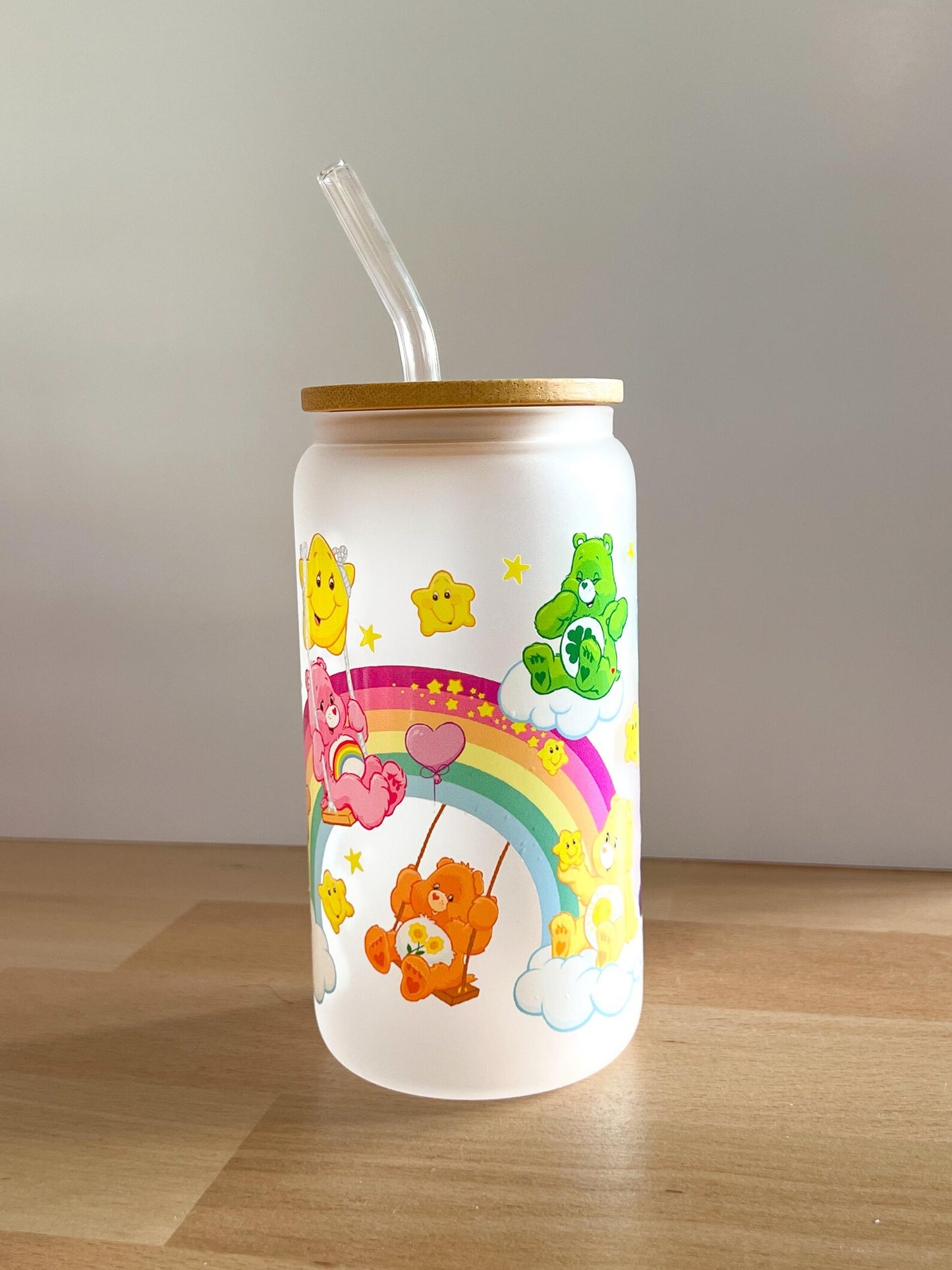 Care Bears Frosted Glass 16oz Tumbler with Lid and Glass Straw