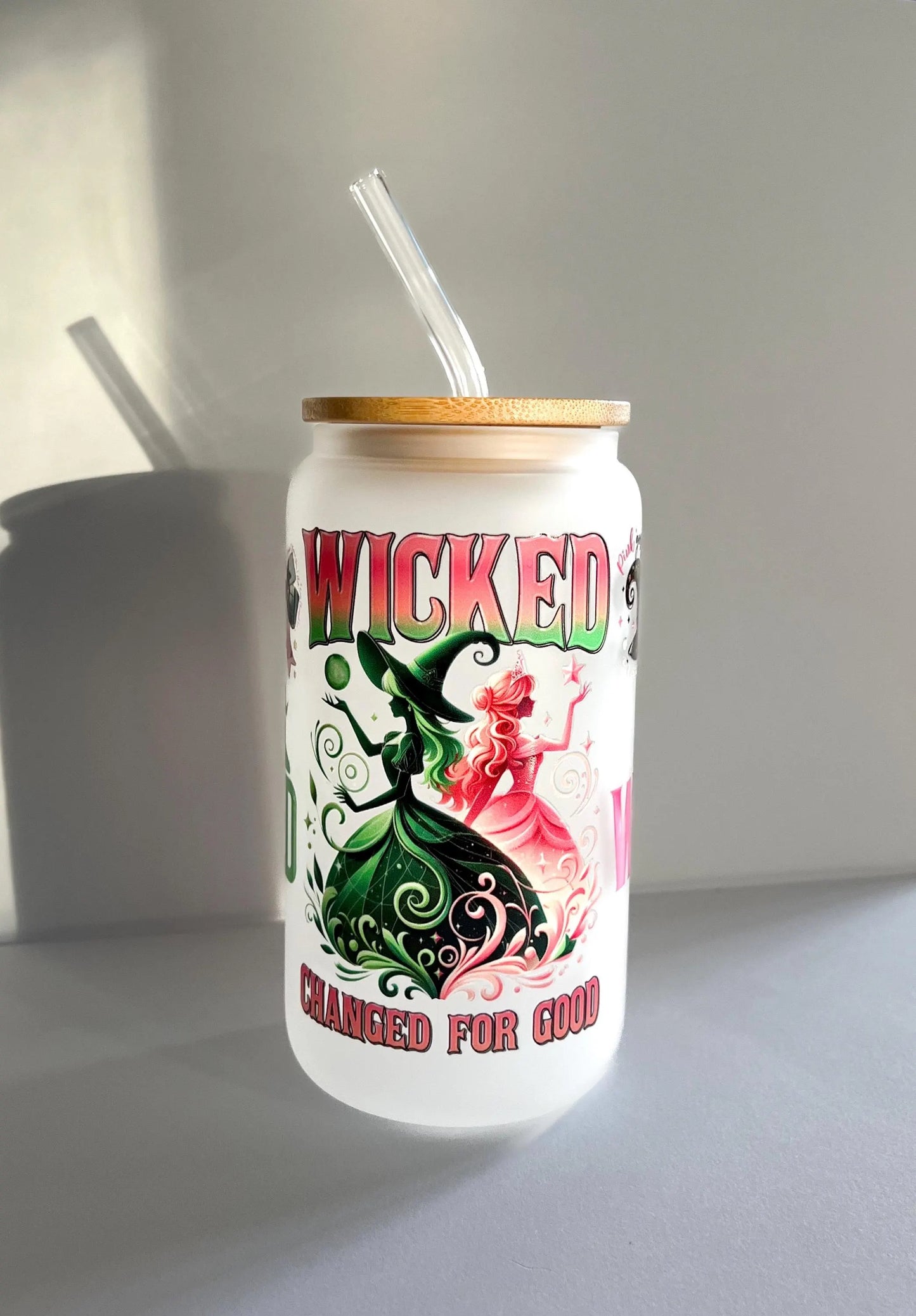 Wicked Frosted Glass 16oz Tumbler with Lid and Glass Straw