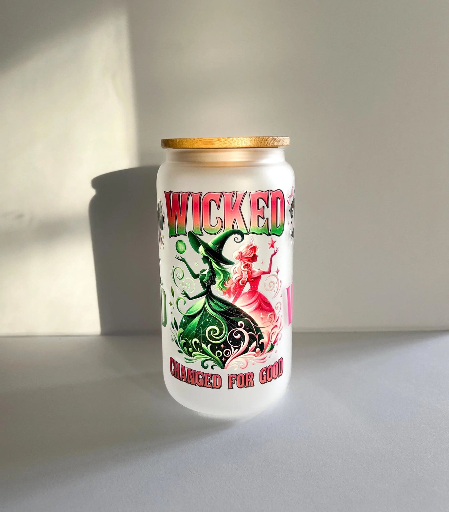 Wicked Frosted Glass 16oz Tumbler with Lid and Glass Straw
