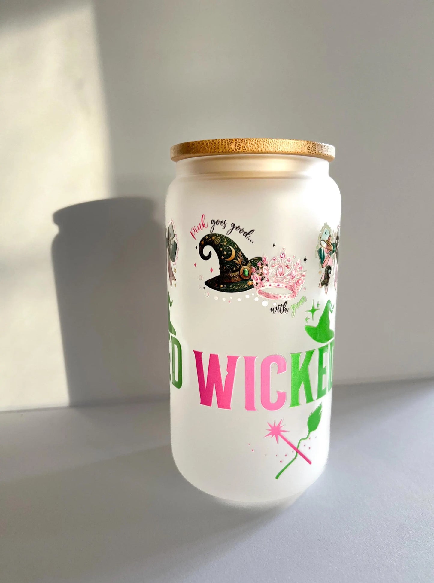 Wicked Frosted Glass 16oz Tumbler with Lid and Glass Straw
