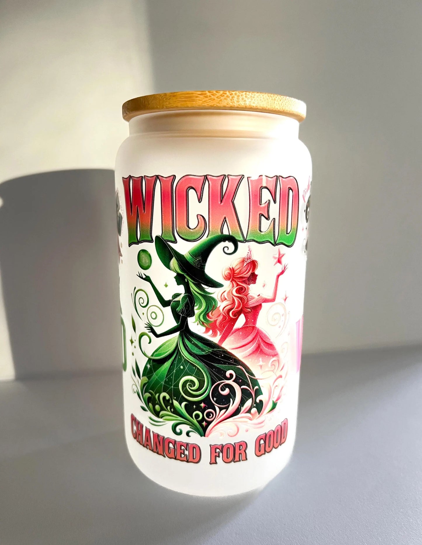 Wicked Frosted Glass 16oz Tumbler with Lid and Glass Straw