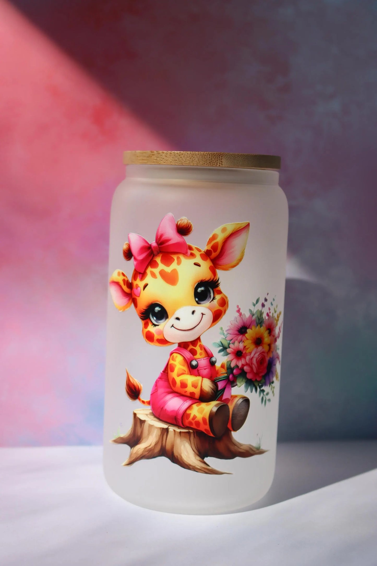 Adorable Giraffe Glass Tumbler with Bamboo Lid and Straw - 16oz Reusable Cup